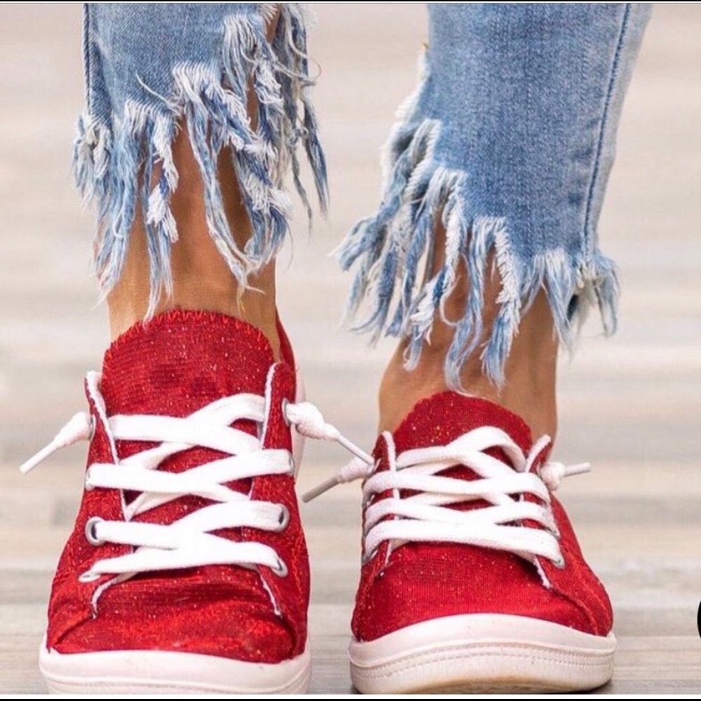 Shining Bright Red Shimmer Sneaker Size 7.5